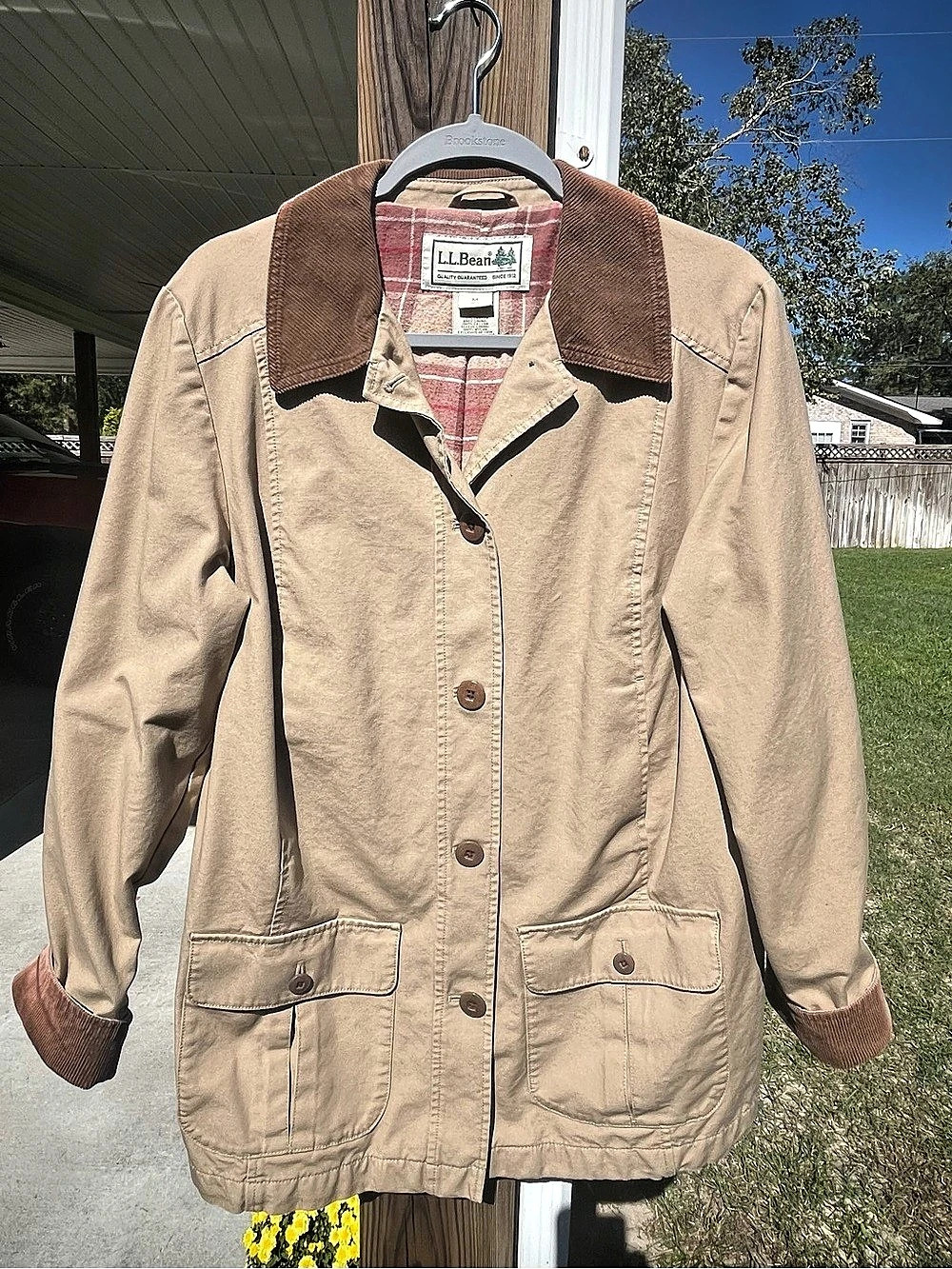 L.L.Bean Field Coat with Plaid Flannel Lining Beige Medium
